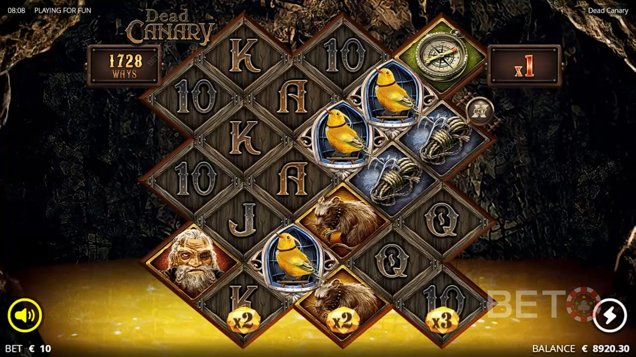 Kolme Canary Scatteria aktivoi ilmaiskierrokset Dead Canary -kolikkopelissä.