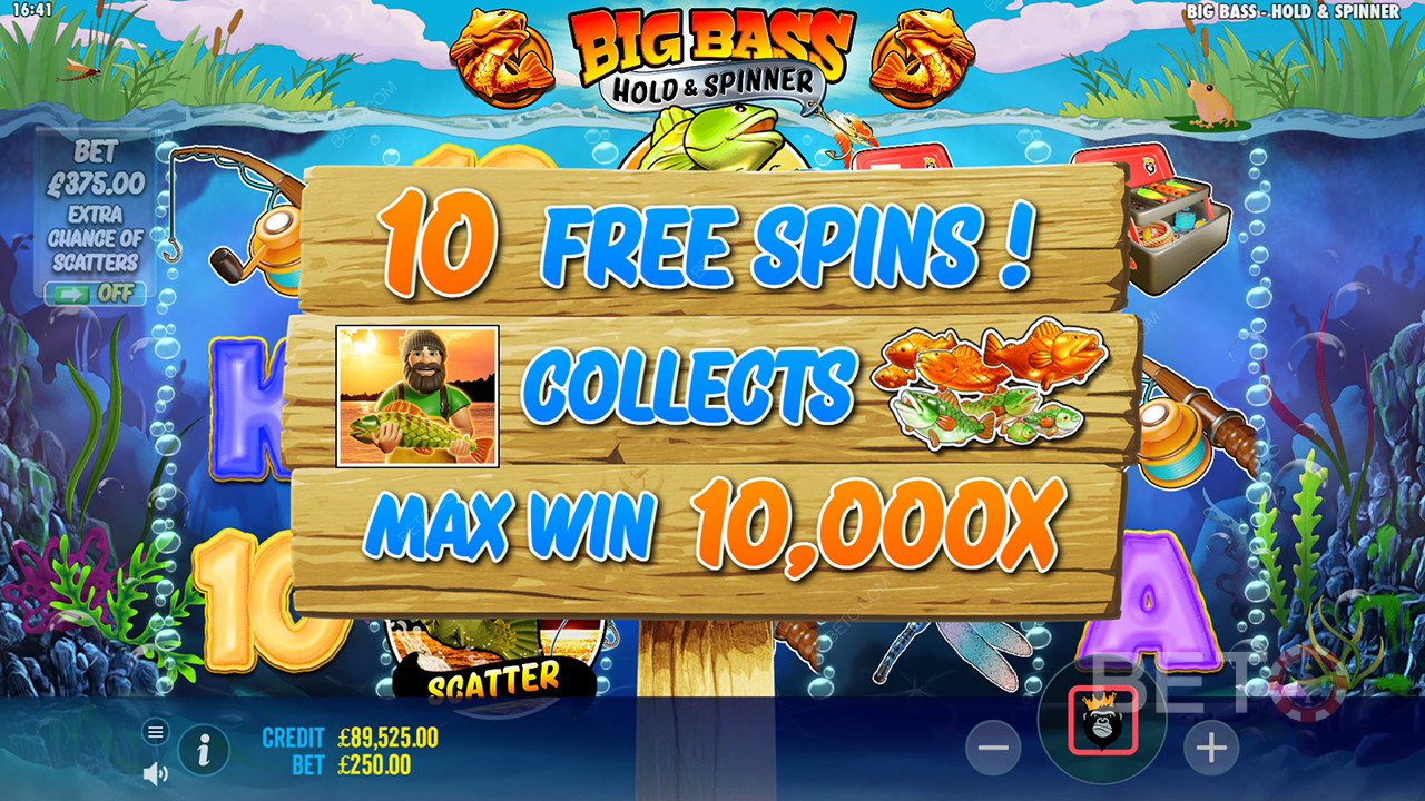Voita 10,000x panoksesi Big Bass Bonanza Hold and Spinner -videokolikkopelissä!