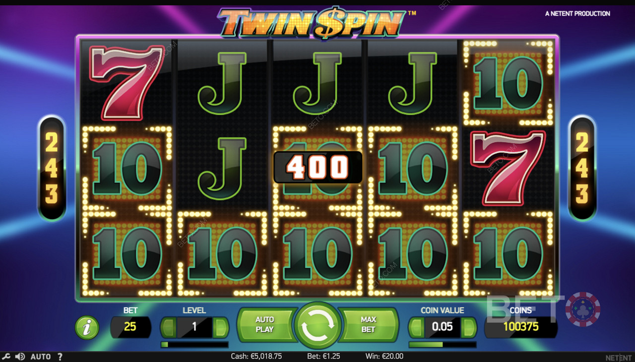 Jackpotin saavuttaminen Twin Spin -pelissä