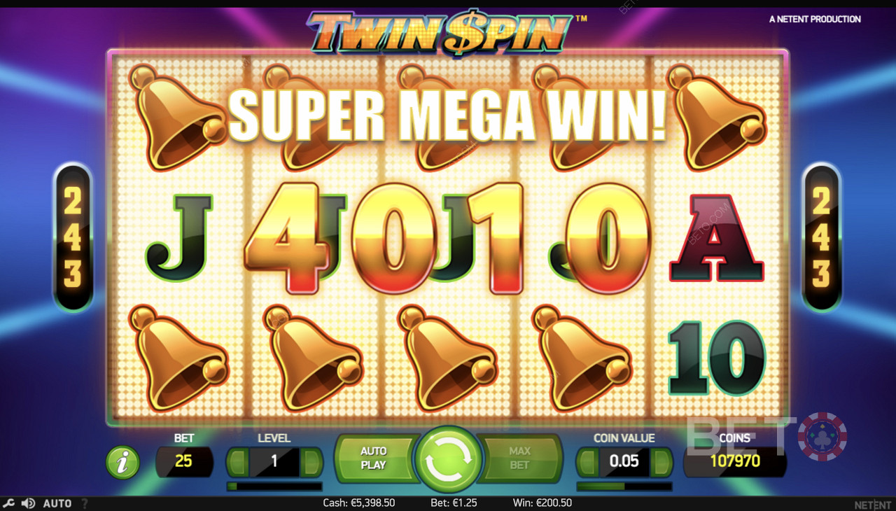 Super Mega-voiton voittaminen Twin Spinissä