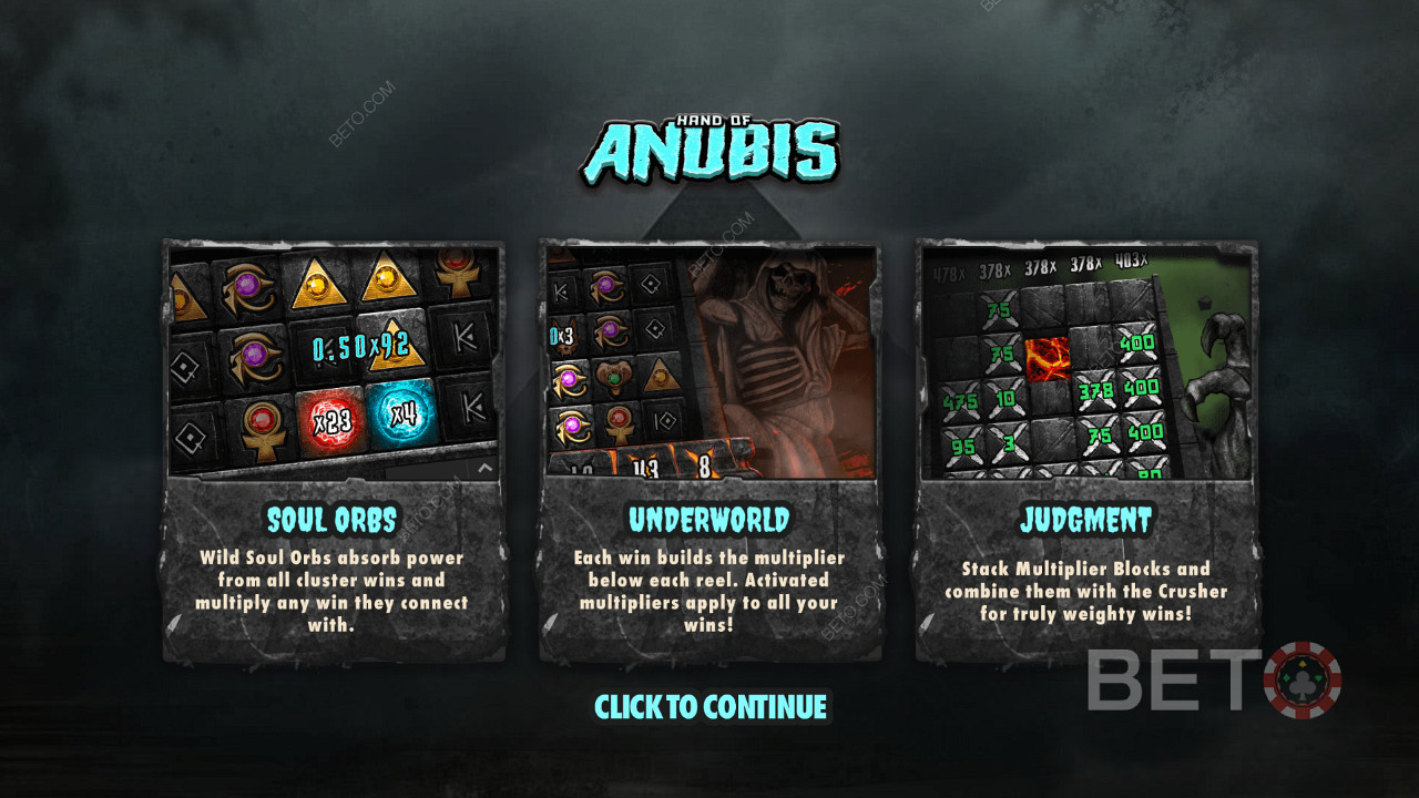 Nauti 3 erinomaisesta ominaisuudesta Hand of Anubis -nettikolikkopelissä.