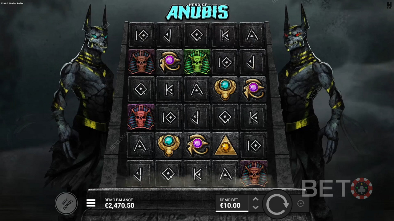 Suurempi ulkoasu auttaa saamaan enemmän voittoja Hand of Anubis -nettikolikkopelissä.