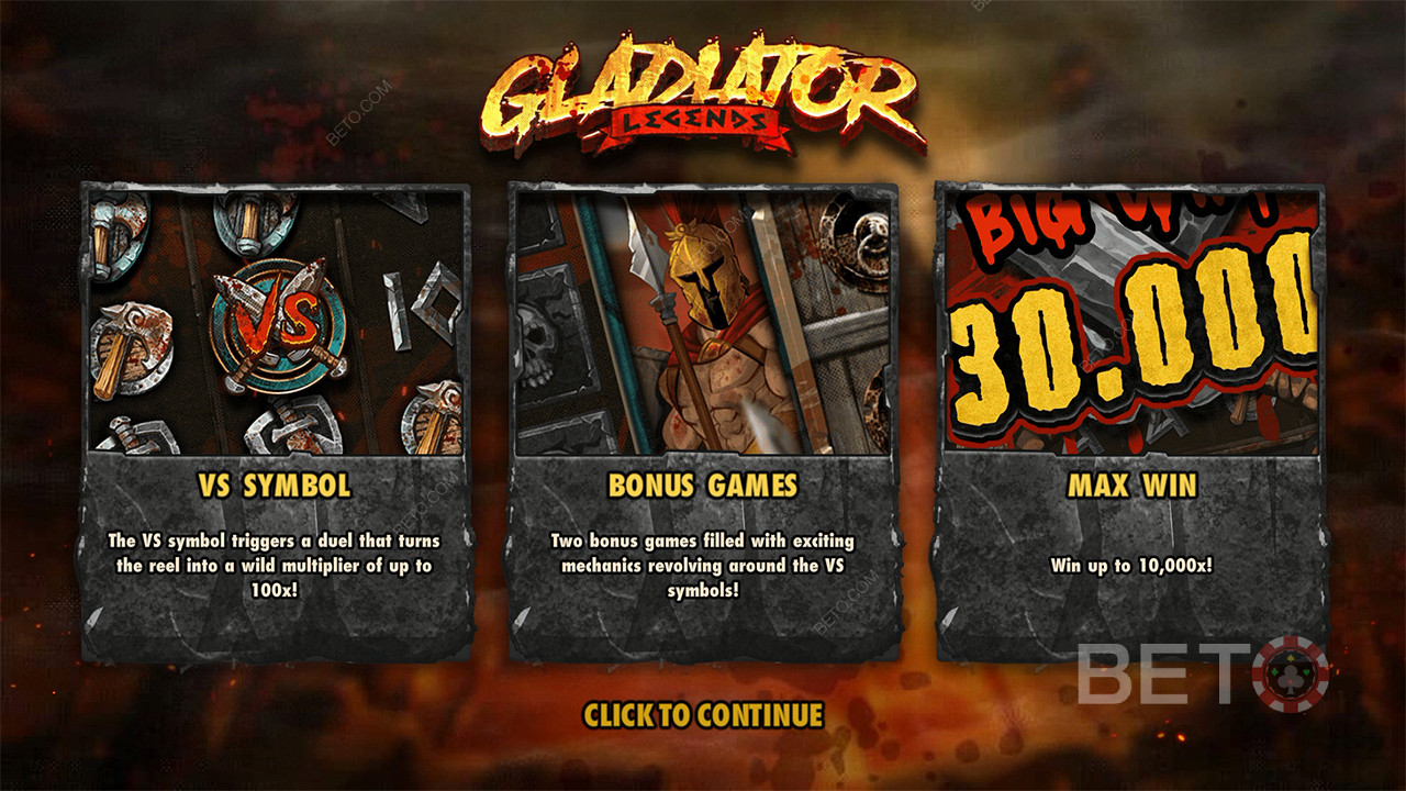 Voita jopa 10 000-kertainen panoksesi Gladiator Legends -kolikkopelissä.