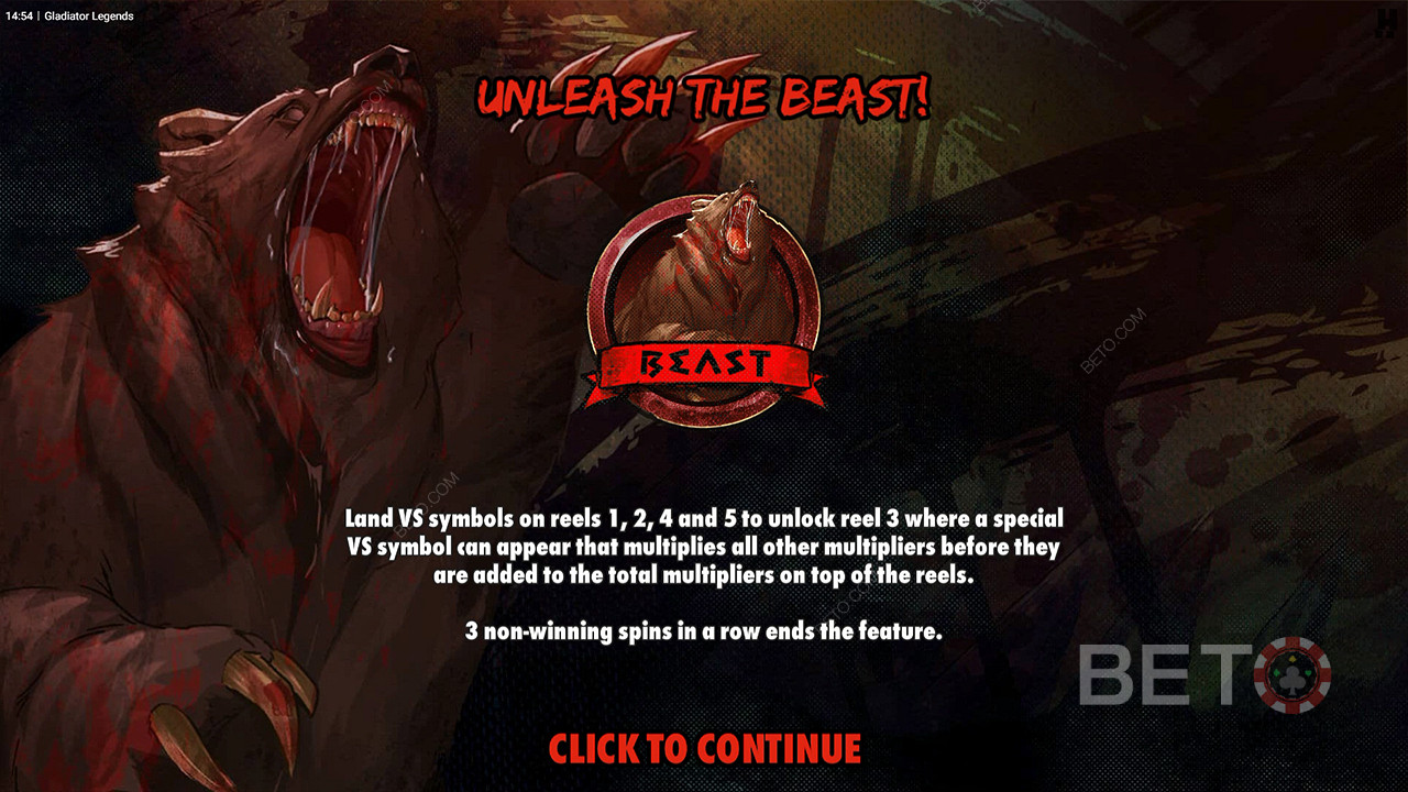 Voita valtavasti saamalla kertoimia Unleash the Beast -bonuspelissä.