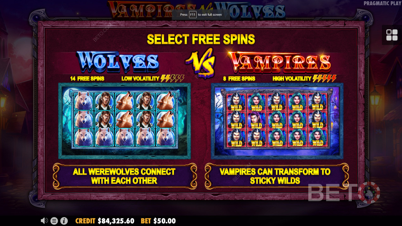 Kaksi ilmaiskierrosta Vampires vs Wolves -bonuskierrosta