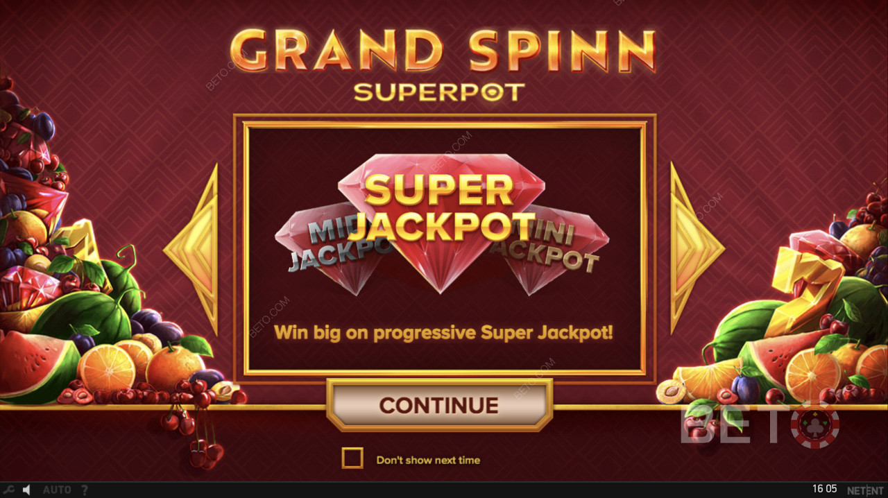 Progressiivinen Super Jackpot aktivoituu Grand Spinn Superpotissa.