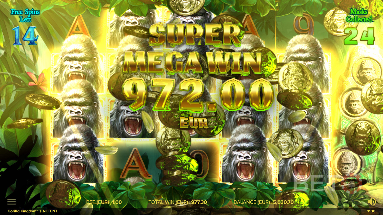 Super Mega-voiton saaminen Gorilla Kingdom nettikolikkopelistä