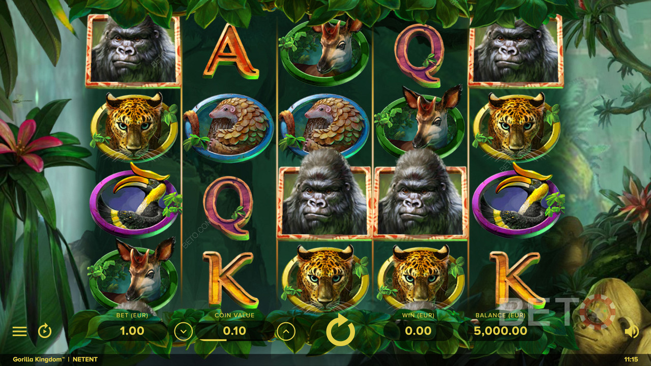 Villieläimiin perustuvat symbolit Gorilla Kingdom nettikolikkopelissä