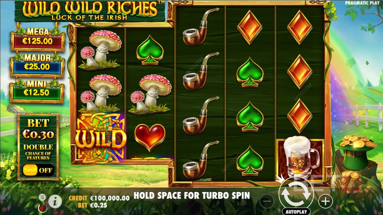Ante-panos-toiminto voi kaksinkertaistaa voittomahdollisuutesi Wild Wild Riches -pelissä.