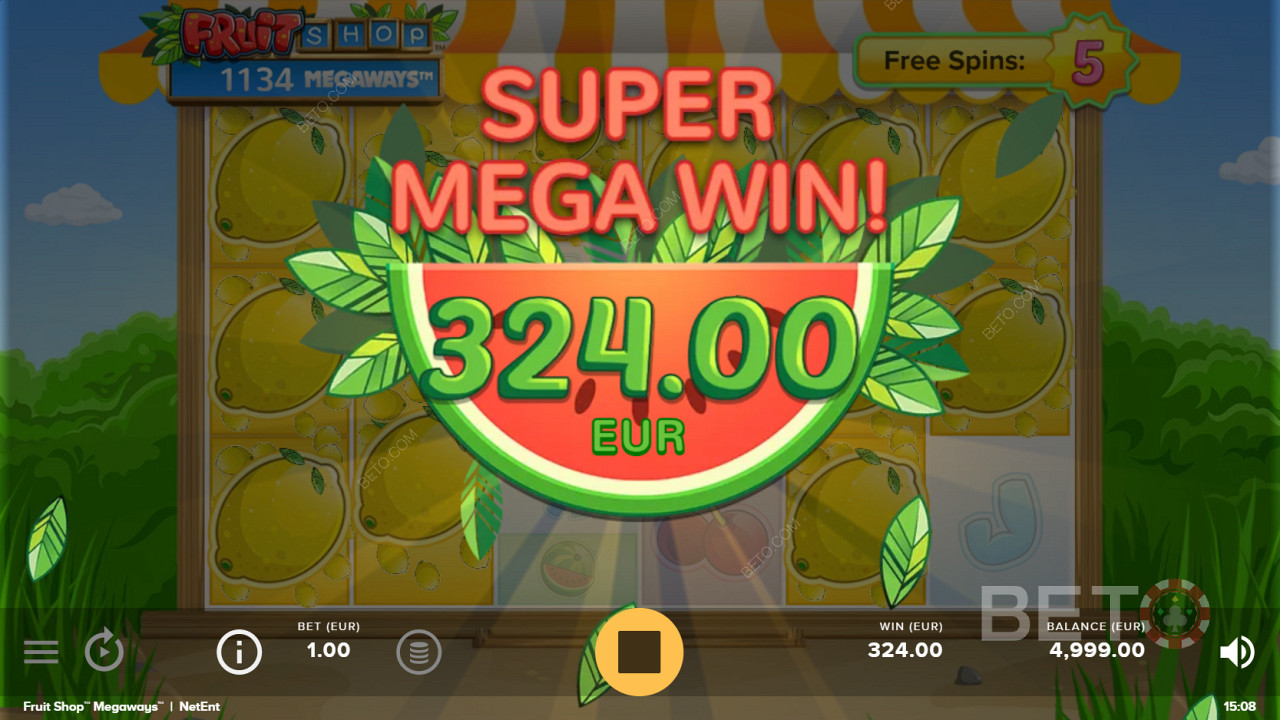 Tavoiteltu Super Mega Win Fruit Shop Megaways -pelissä