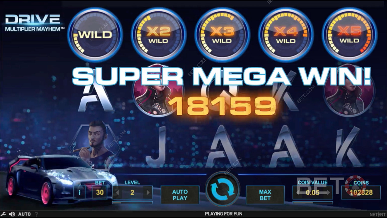 Bonusominaisuudet, kuten Multiplier Wild, tarjoavat sinulle mahdollisuuden SUPER MEGA WIN -voittoon.