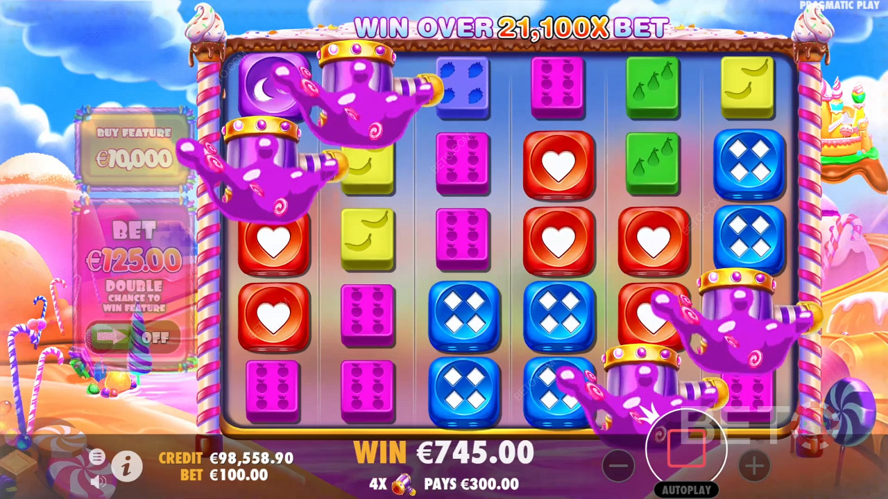 Voita 21,100x panoksesi Sweet Bonanza Dice -kolikkopelissä!