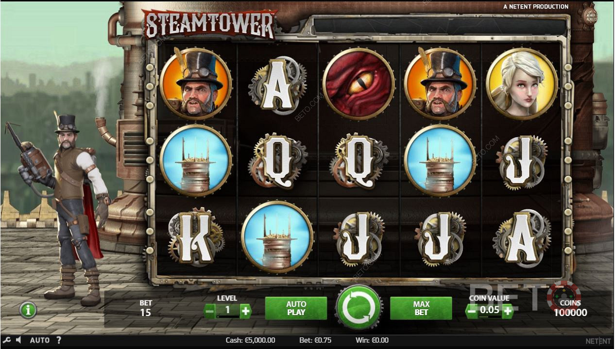 Steam TowerSlotsin voittoprosentti on 97,04 %.