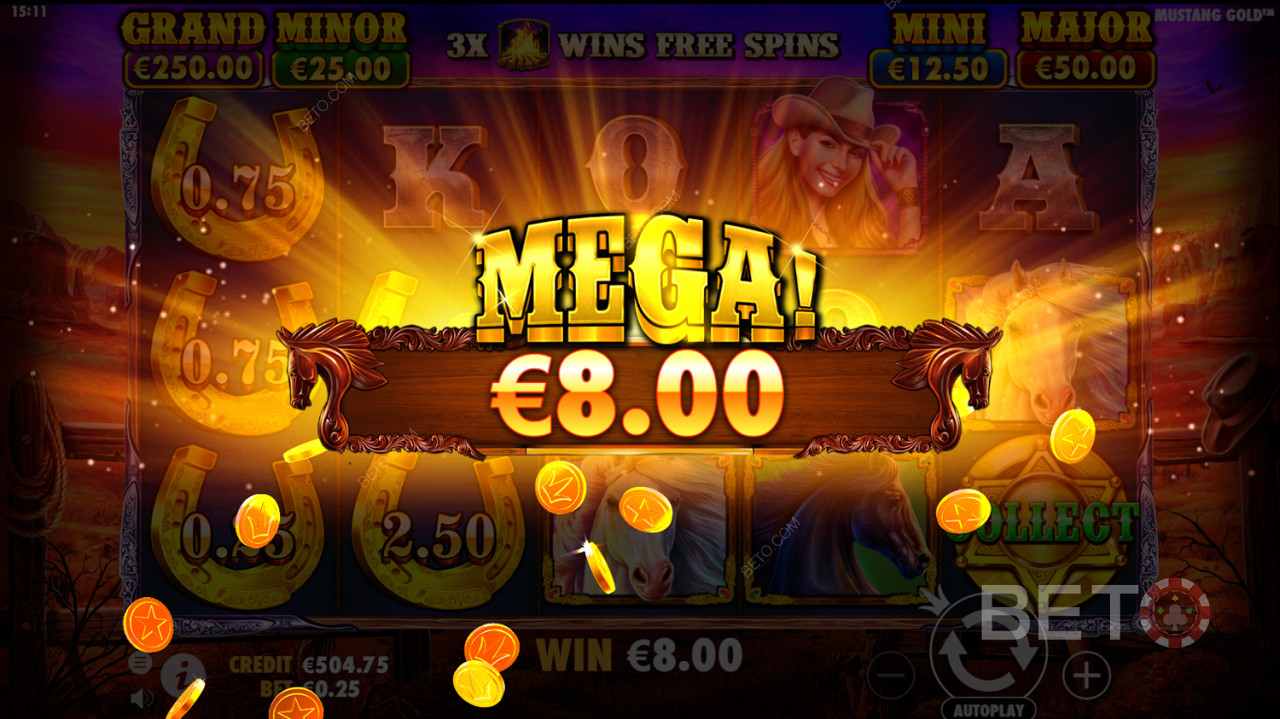 Mega Win Mustang Gold kolikkopelissä