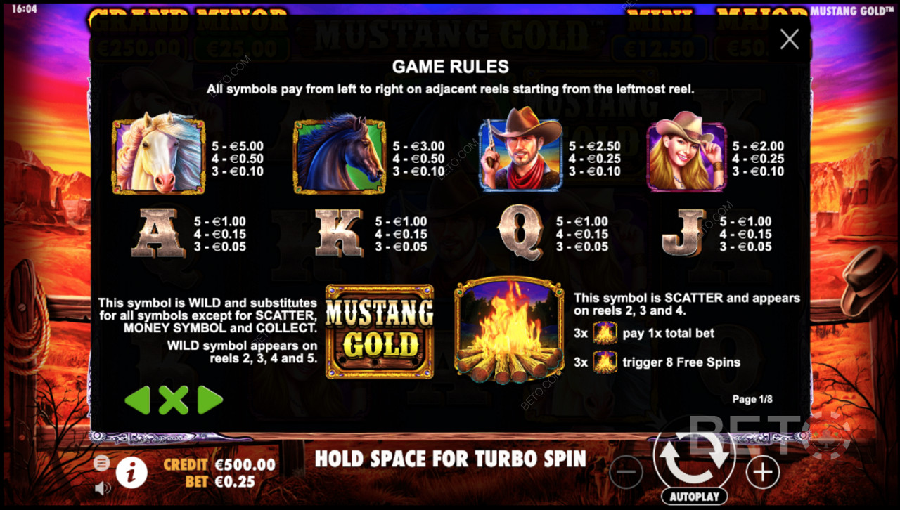 Mustang Gold Online Slotin pelisäännöt