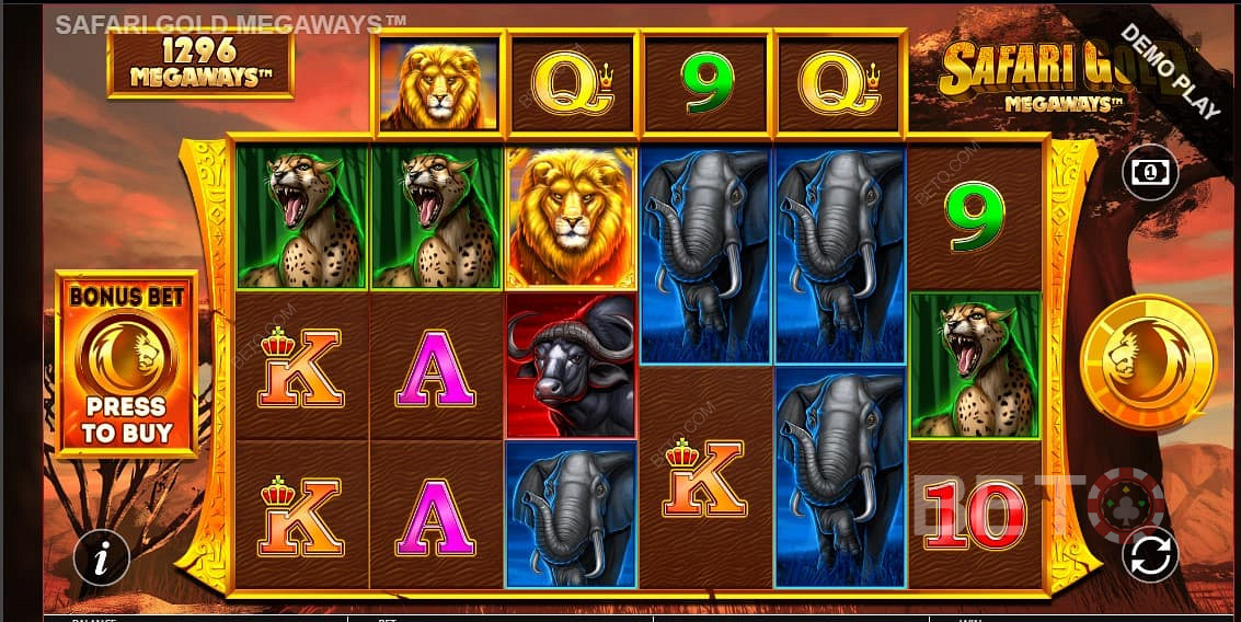 Siistit eläinten inspiroimat symbolit Safari Gold Megaways -pelissä