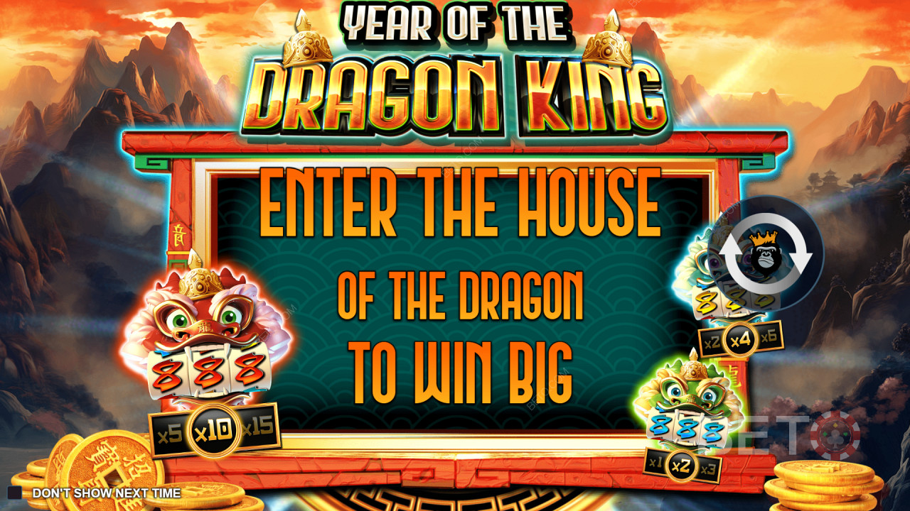 Nauti jopa 5 minikolikkopelistä Year of the Dragon King -kolikkopelissä.
