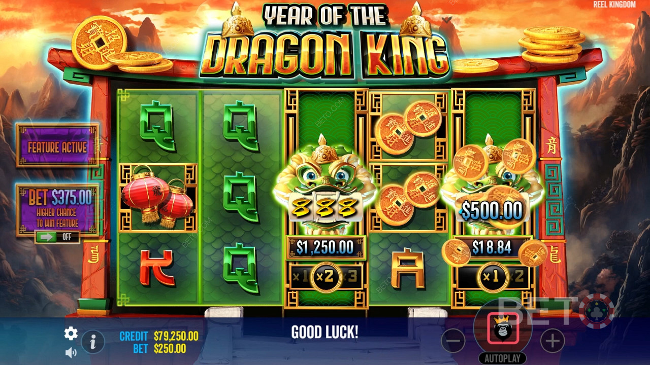 Katso Mini Slot Machines spin vuonna Year of the Dragon King hedelmäpeliä varten
