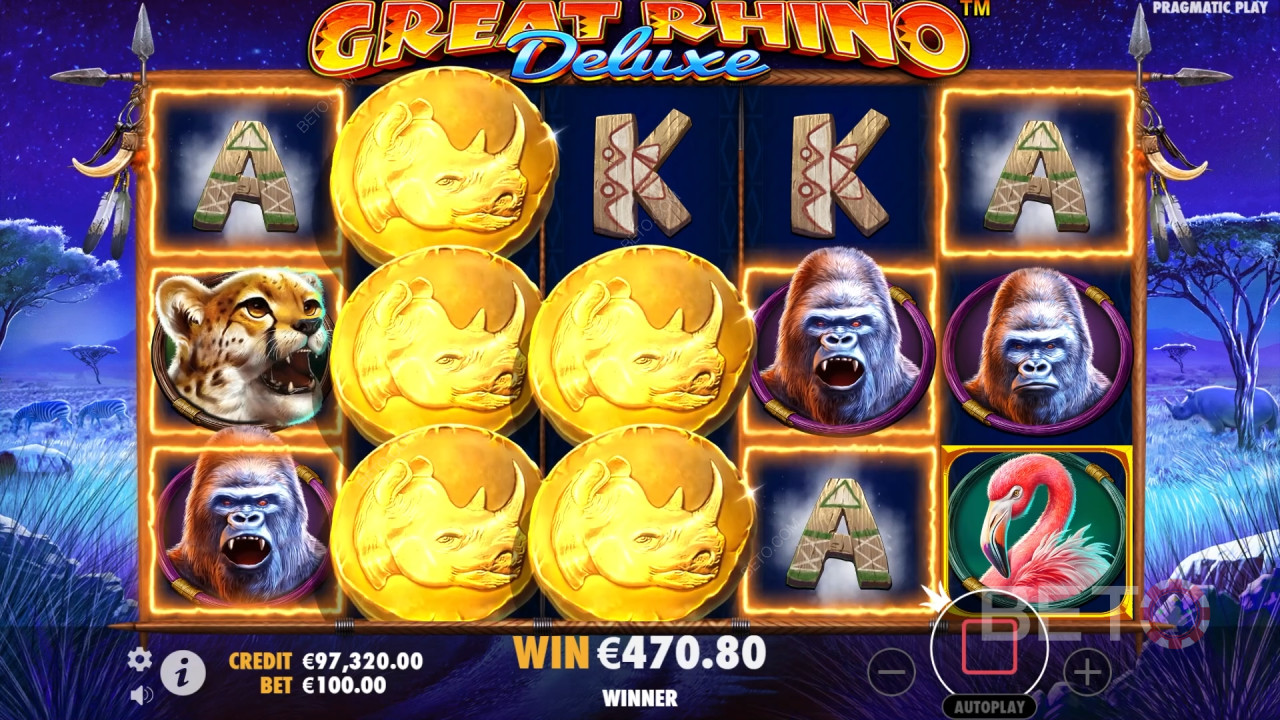 Bonusominaisuudet selitetty Great Rhino Deluxe by Pragmatic Play
