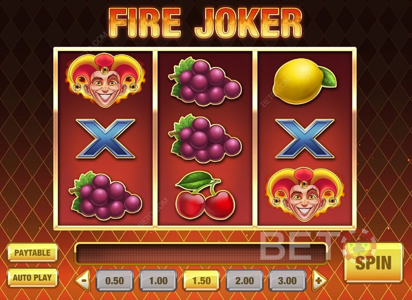 Klassinen muotoilu ja klassiset hedelmäpelisymbolit Fire Jokerissa
