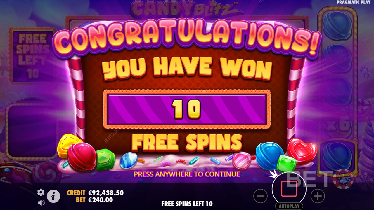 Voita 10,000x panoksesi Candy Blitz -kolikkopelissä!