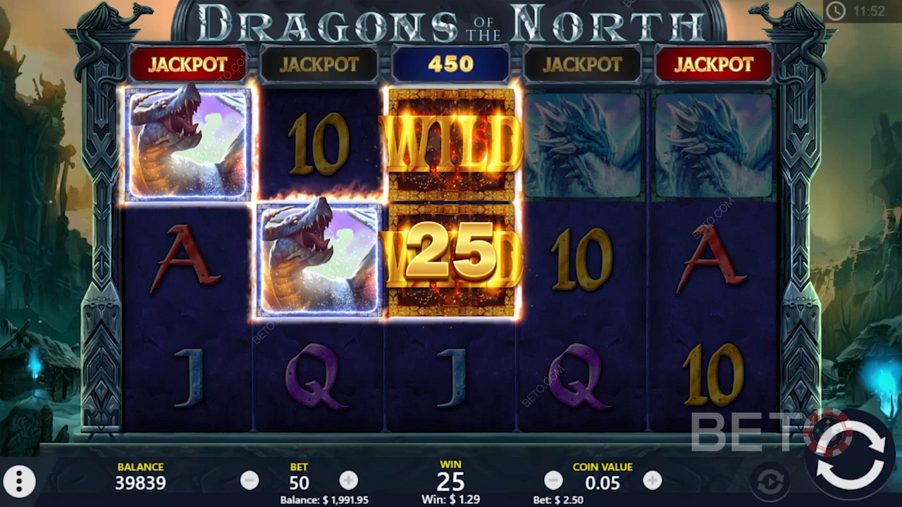 Wild-symbolit auttavat sinua luomaan lisää voittoja Dragons of the North -nettikolikkopelissä.