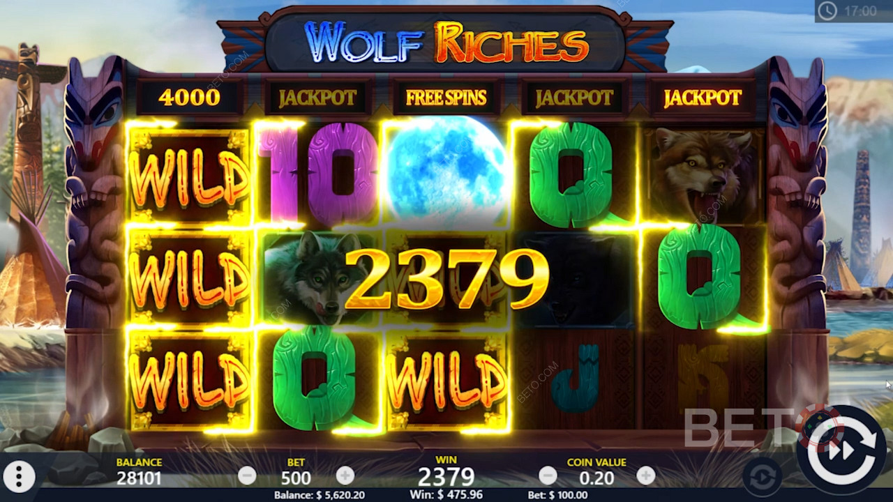 Ilmaiskierrokset ja Wild-voitto Wolf Riches -nettikolikkopelissä