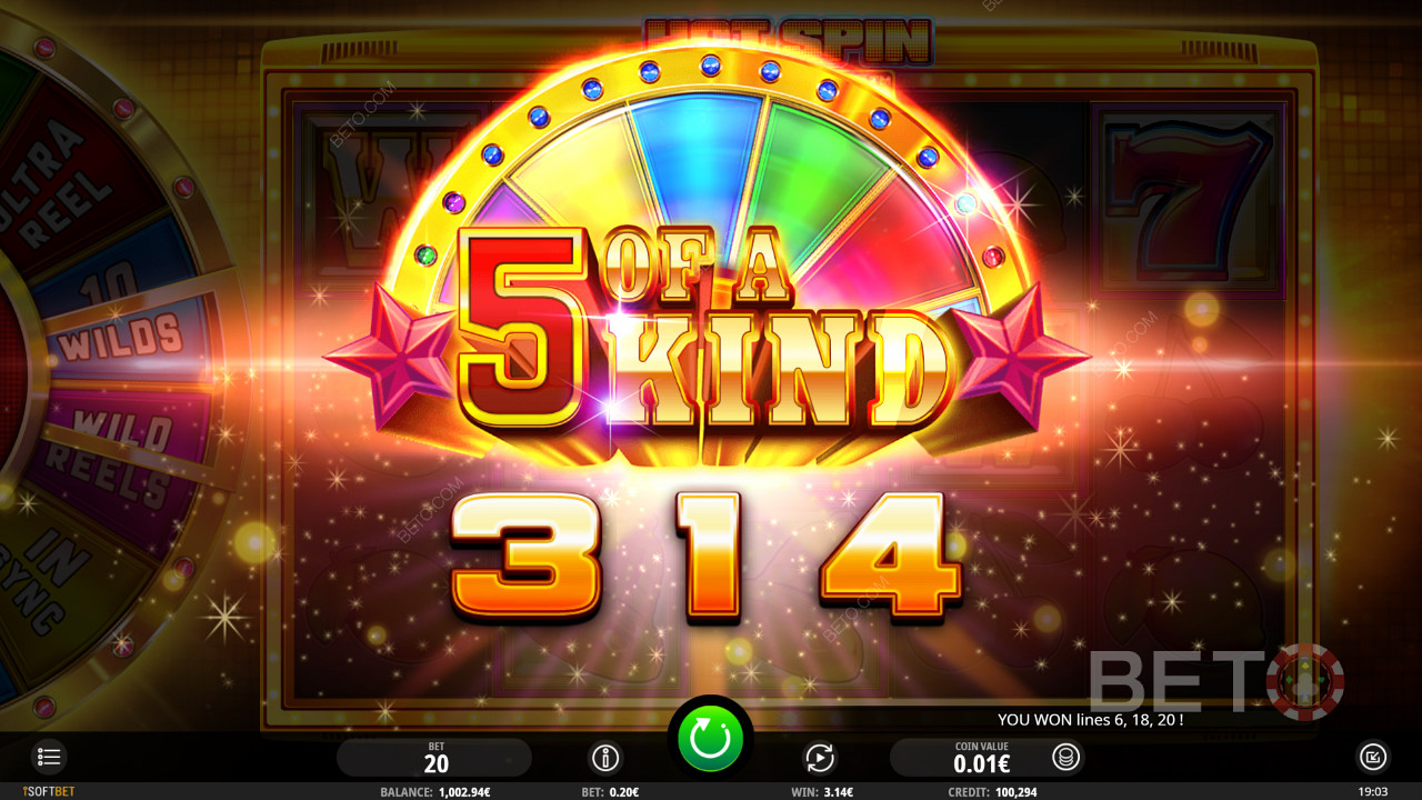 Panosta 0,20€ - 20,00€ ja voita huimia summia Hot Spin Deluxe -pelissä.