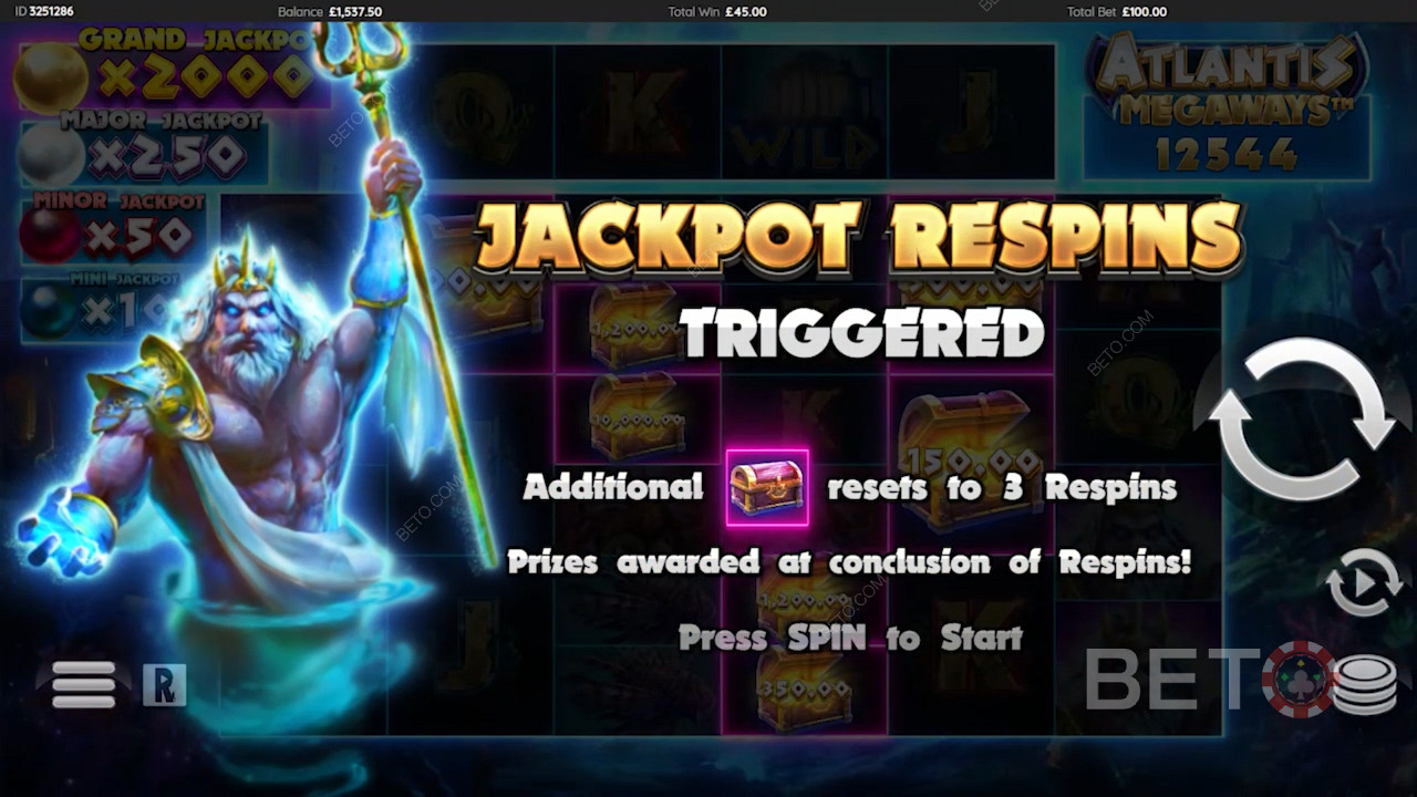 Nauti Jackpot Respins Atlantis Megaways -videokolikkopelissä