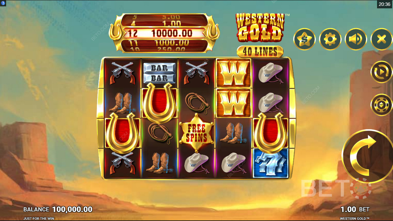 Western Gold cowboy-teemainen kolikkopeli Just For The Winiltä