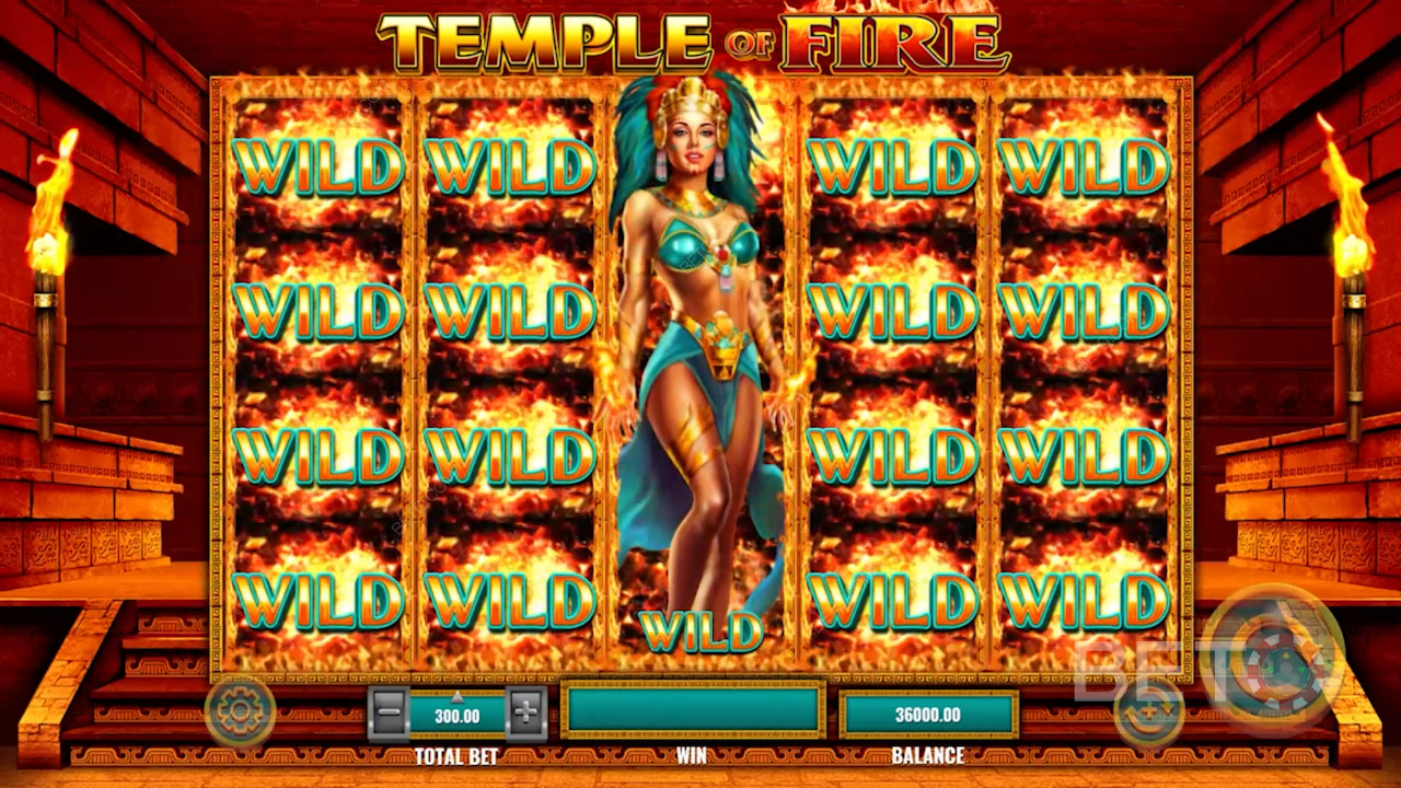 Wildien myrsky käynnistää ilmaiskierrokset kauniin atsteekkien jumalattaren kanssa - Temple of Fire (Tulen temppeli).