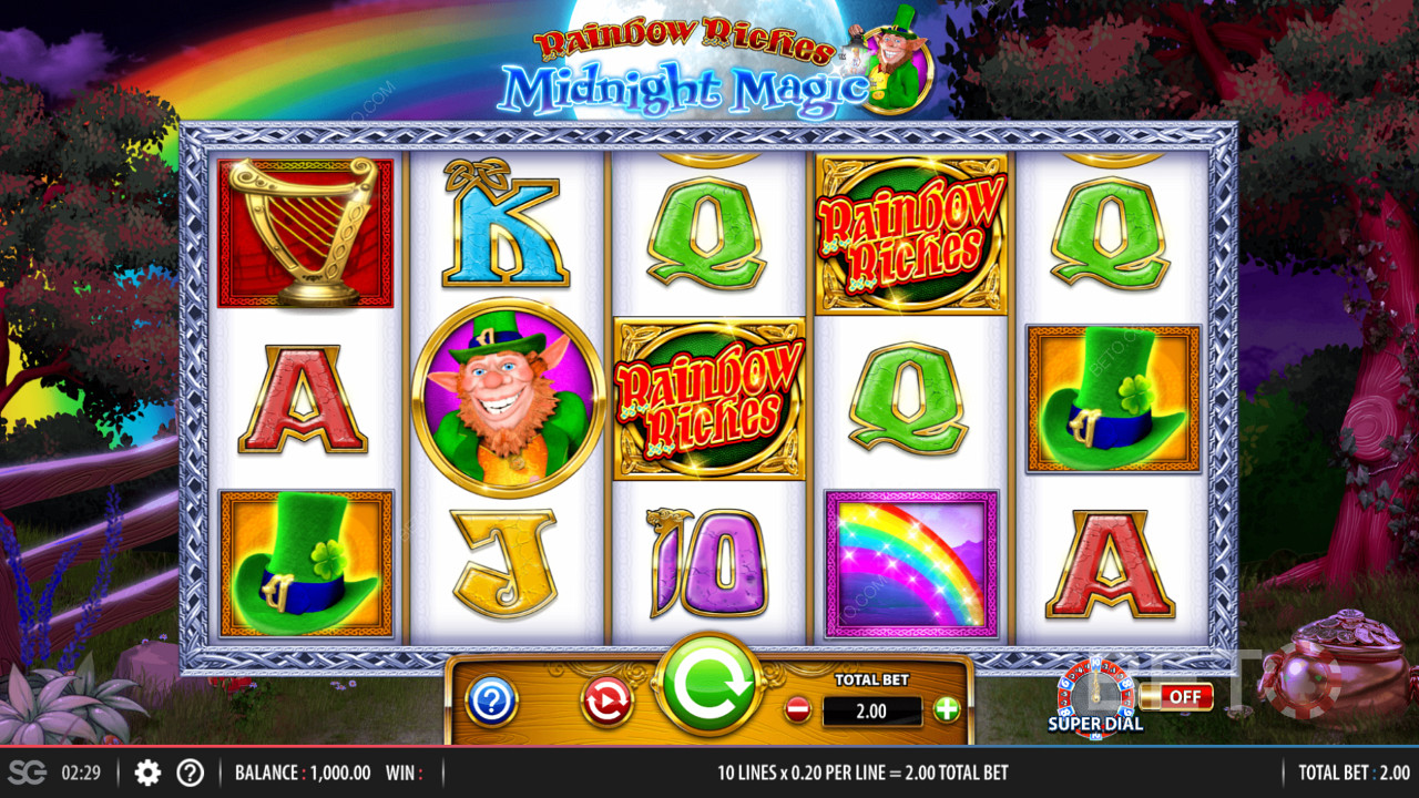 5x3 peliruutu Rainbow Riches Midnight Magic -pelissä
