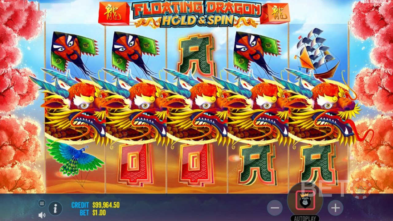 Floating Dragon on Reel Kingdomin videokolikkopeli, jossa on 5 kiekkoa, 3 riviä ja 10 voittolinjaa.