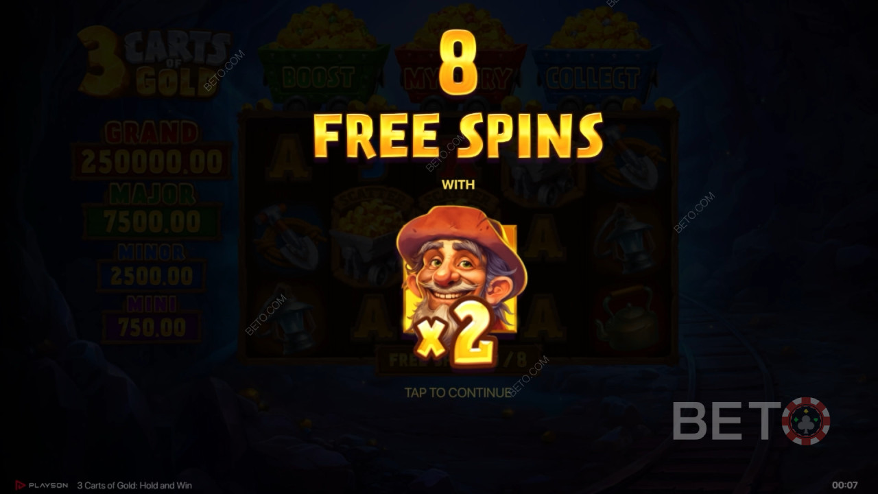 Voita 5000x panoksesi 3 Carts of Gold: Hold and Win -kolikkopelissä!