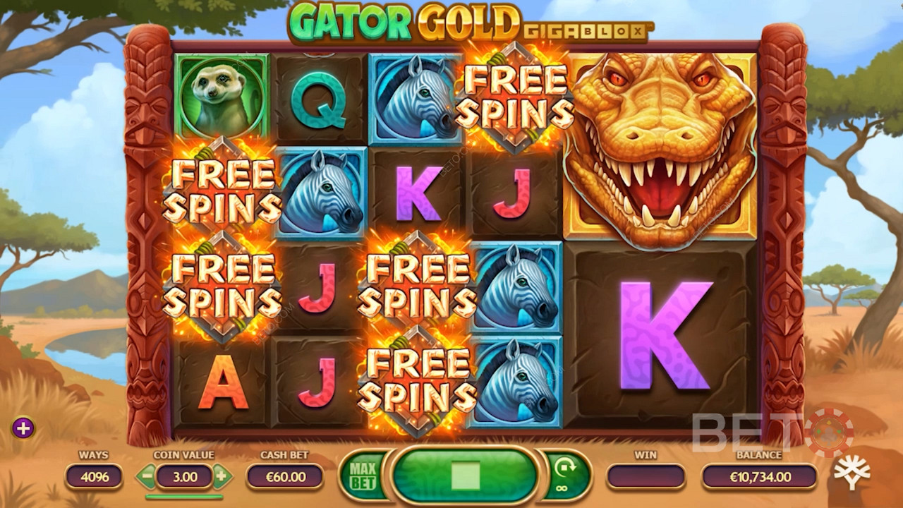Gator Gold Gigablox - Tapaa napsahtava kultainen alligaattori, jonka voitot ovat jopa x20.000!