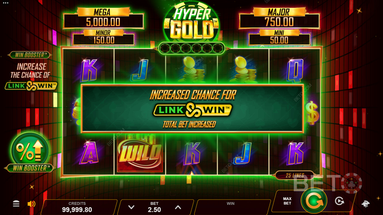 Hyper Goldissa on Win Booster- ja Link & Win -bonusominaisuudet, jotka jännittävät sinua.
