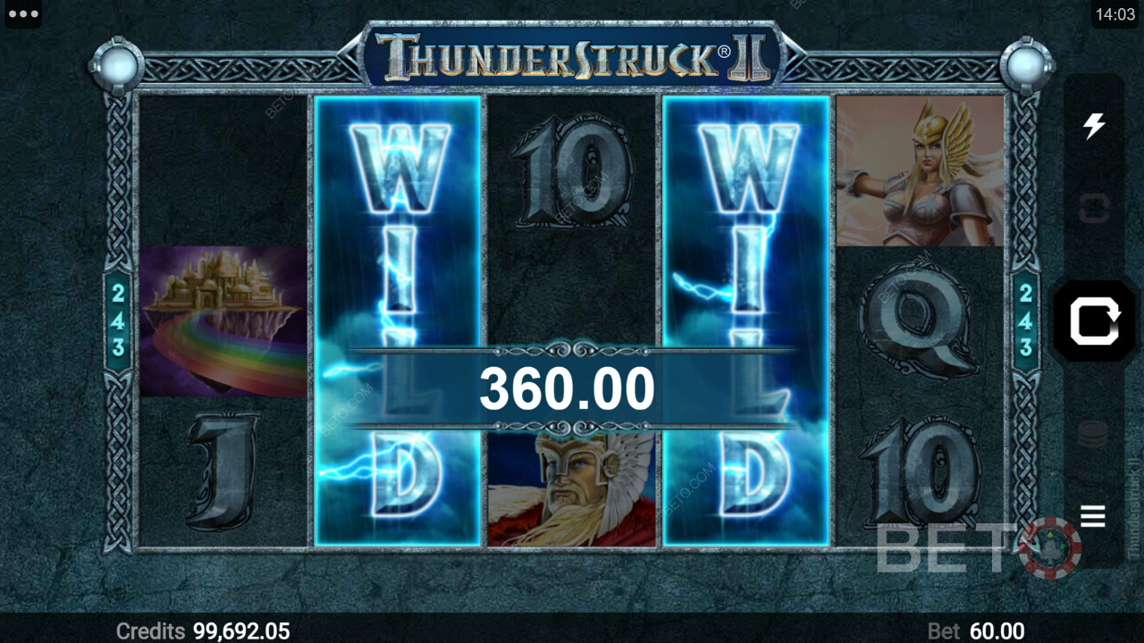 Voit voittaa hyvän palkinnon Thunderstruck II -kolikkopelissä