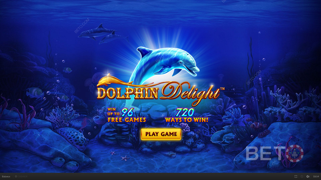 Söpö delfiini toivottaa sinut tervetulleeksi, kun käynnistät Dolphin Delight -ohjelman.