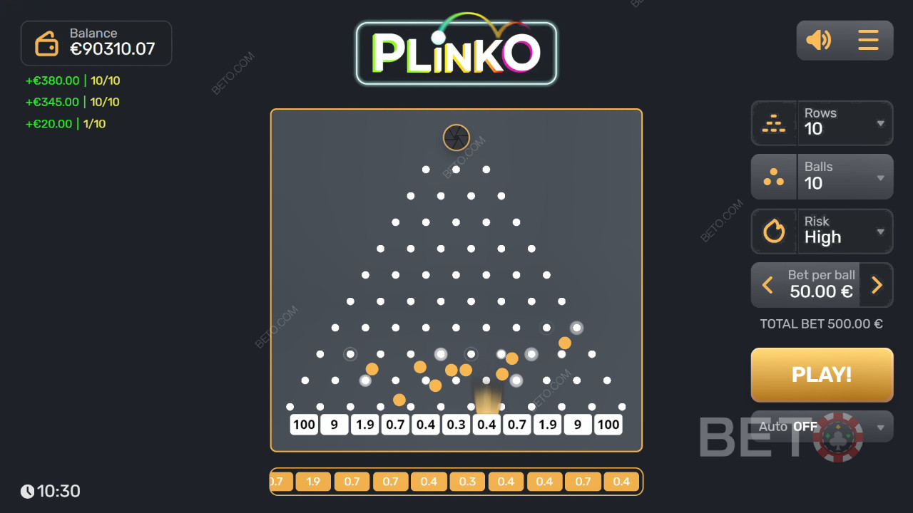Voita 3,200x panoksesi Plinko-kolikkopelissä!