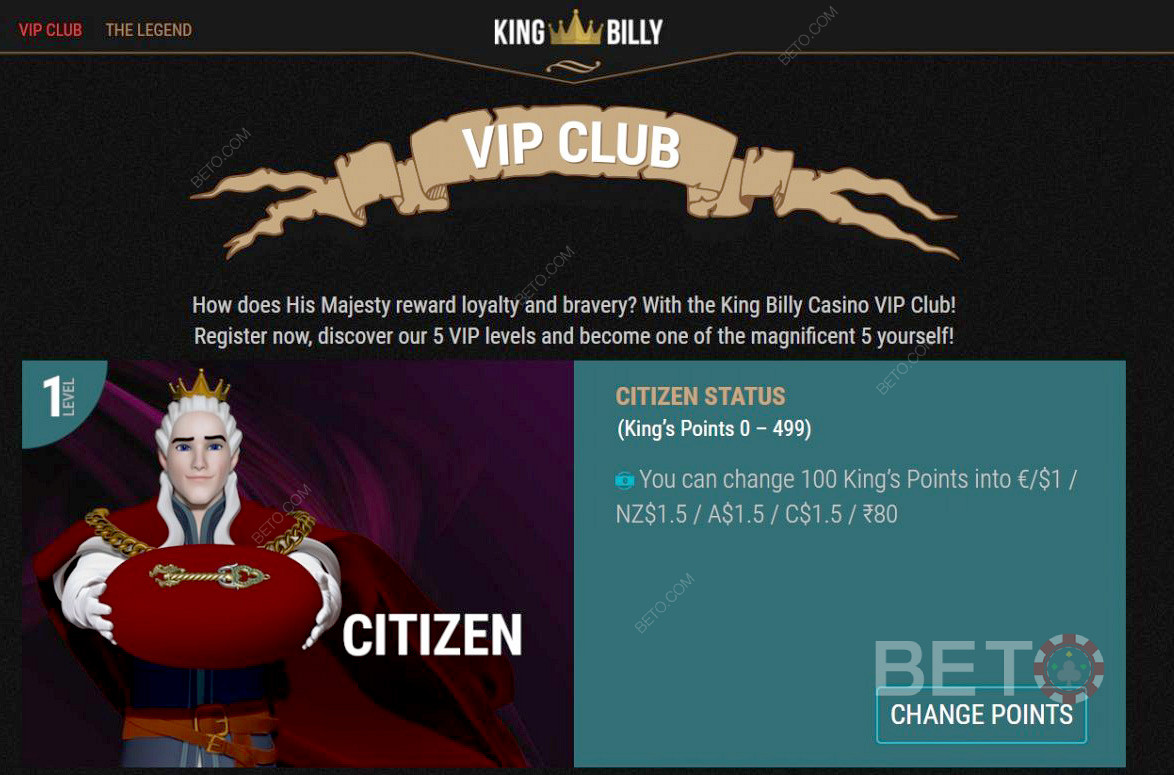 Aloita King Billyn VIP-klubin Citizen-tasolta.