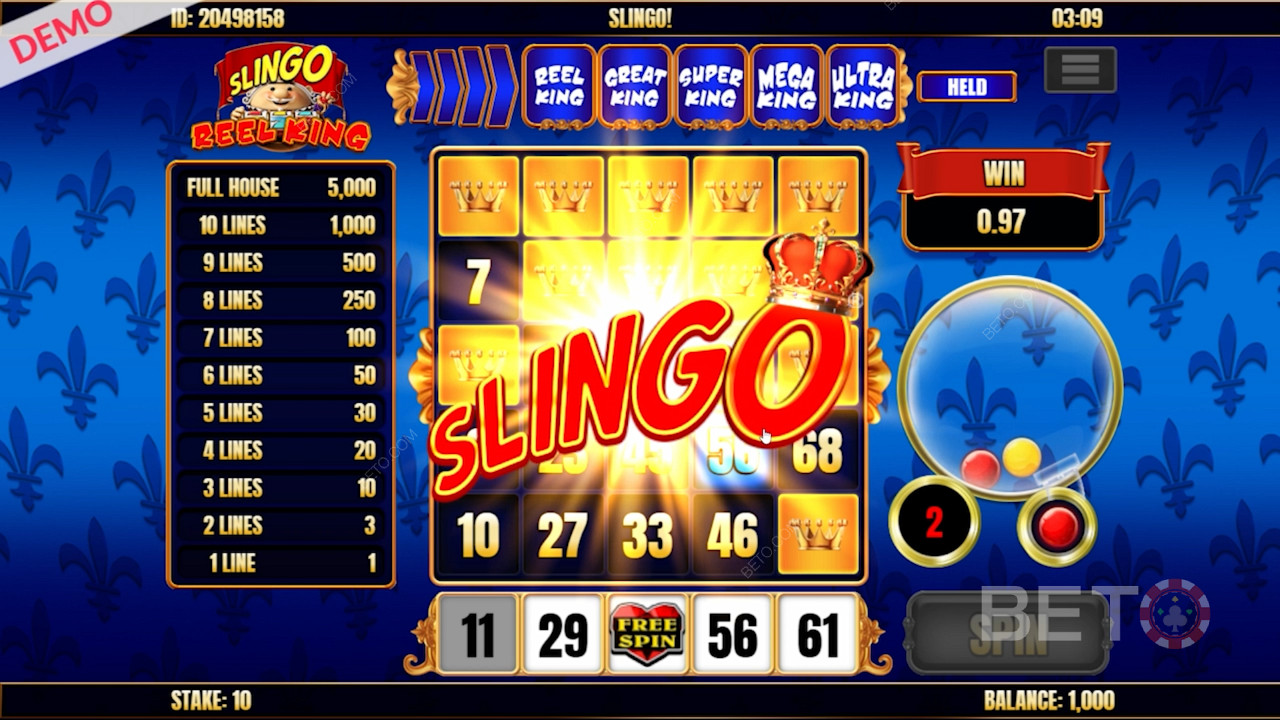 Slingo Slingo Reel King -kolikkopelissä