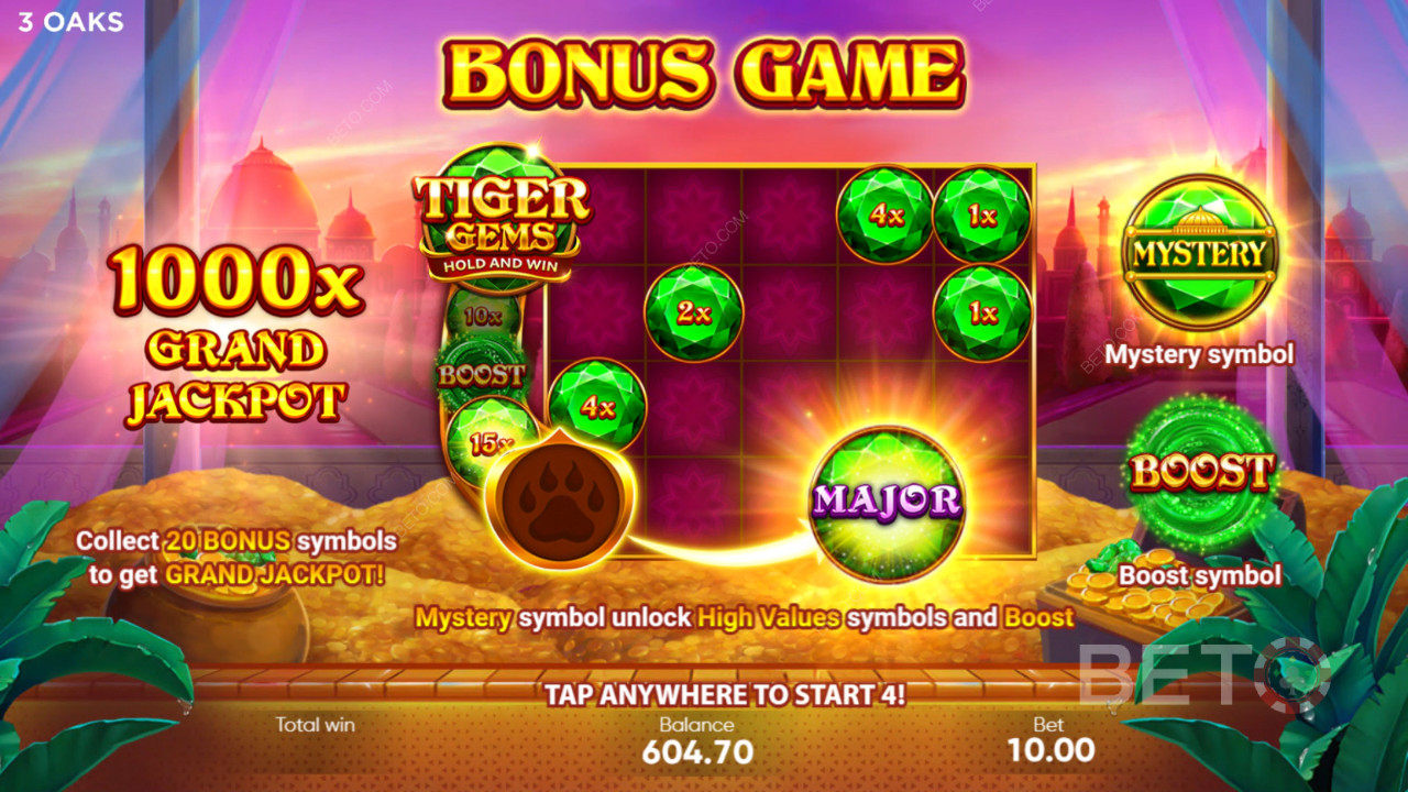 Bonusominaisuudet selitetty Tiger Gems by 3 Oaks Gaming -videokolikkopelissä Tiger Gems