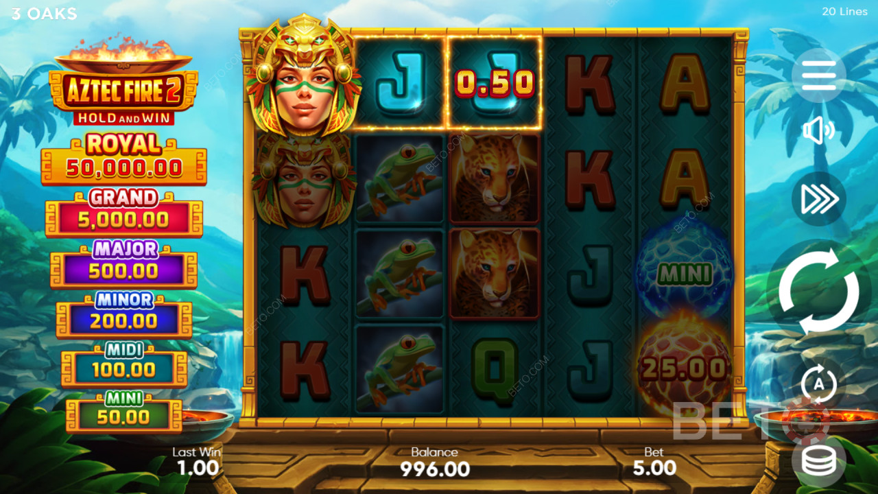 Pelaaminen 3 Oaks Gamingin Aztec Fire 2 -pelissä