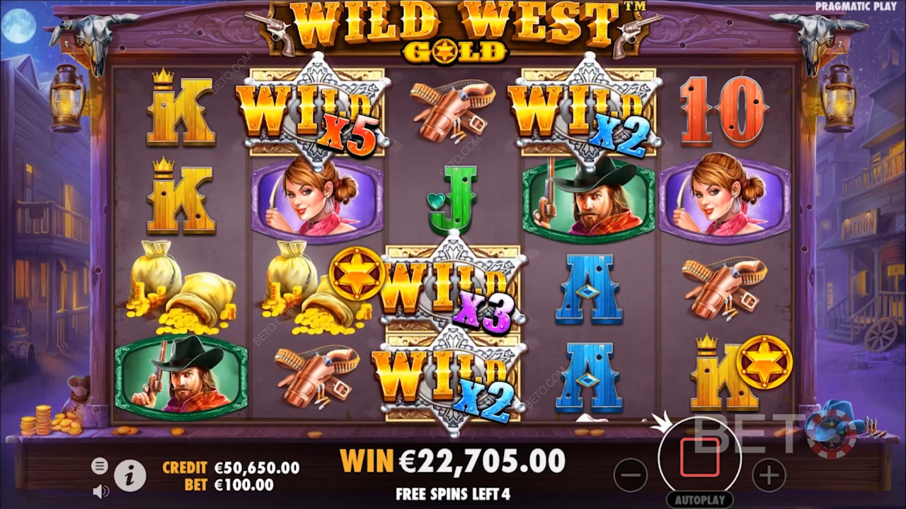 Wild West Gold -slotin wild-symboleissa on kertoimia.