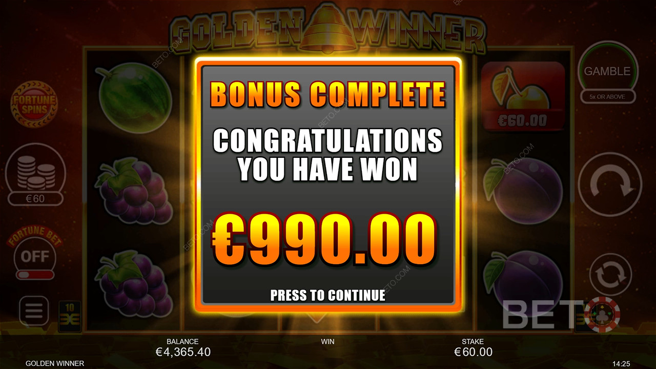 Voita 2,500x panoksesi Golden Winner -kolikkopelissä!