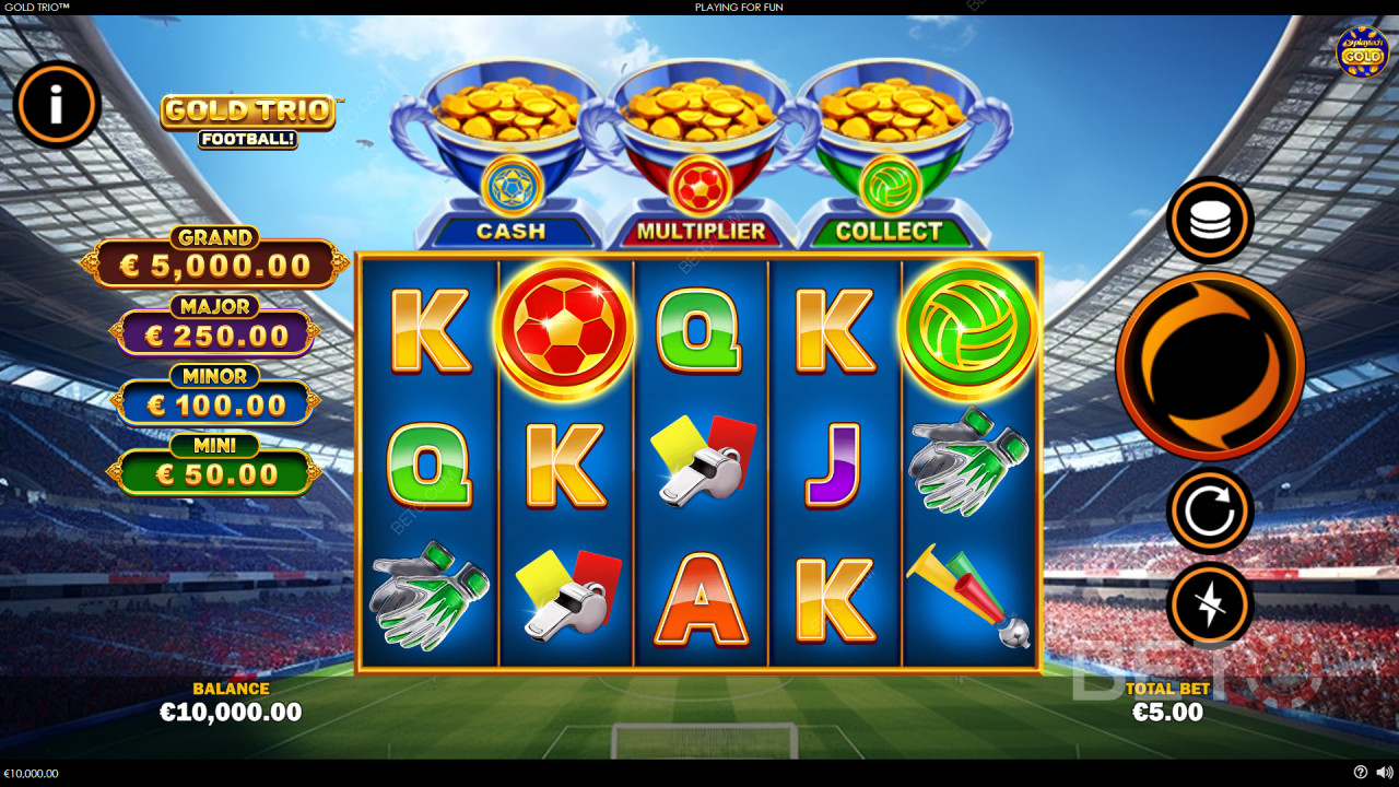 Voita 1 000-kertainen panoksesi Gold Triossa: Jalkapallo! Video Slot!