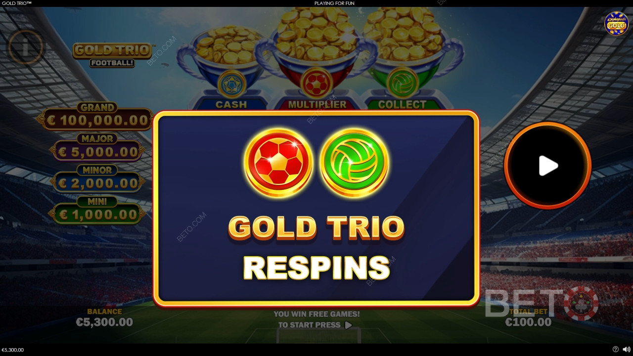 Bonusominaisuudet selitetään Gold Triossa: Football! Playtech