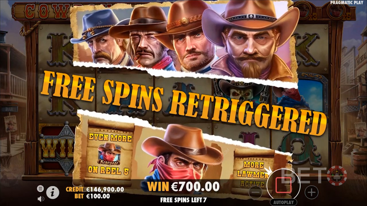 Pelaa villien cowboyjen keskellä ja voita rahapalkintoja Cowboys Gold -kolikkopelissä.