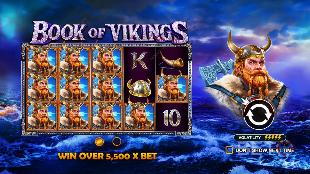 Voita jopa 5 500-kertaisen panoksen arvoisia palkintoja erittäin epävakaassa Book of Vikings -kolikkopelissä.