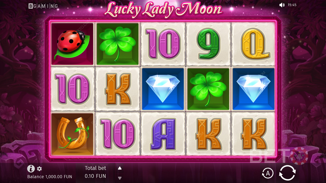 Lucky Lady Moon -kolikkopeli perustuu fantasiateemaan, ja siinä käytetään 10 kiinteää voittolinjaa 5x3-ruudukossa.